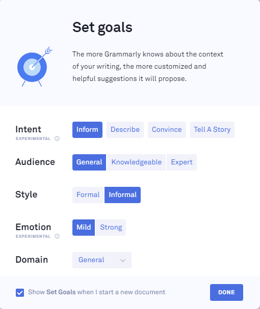 how to set goals in grammarly