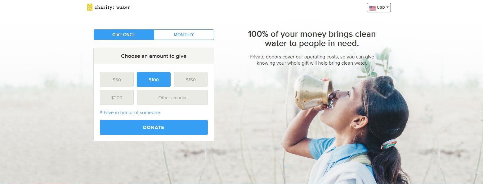 charity water landing page