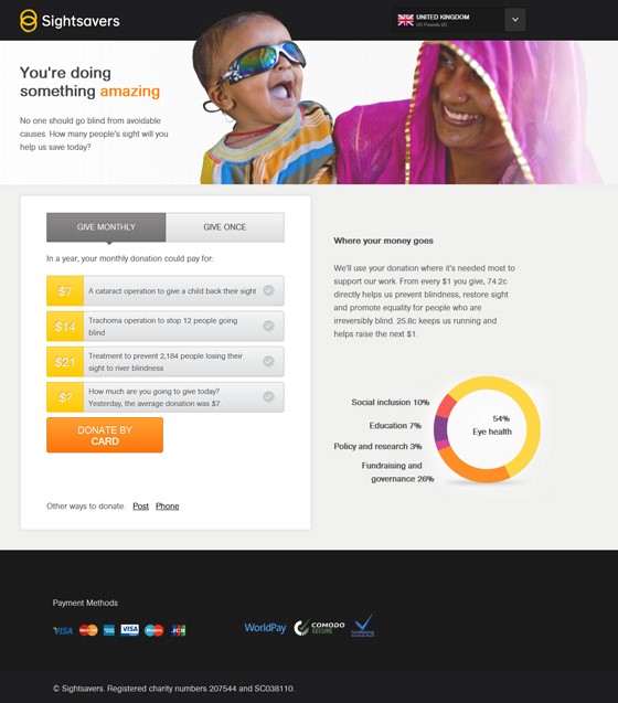 sightsavers landing page