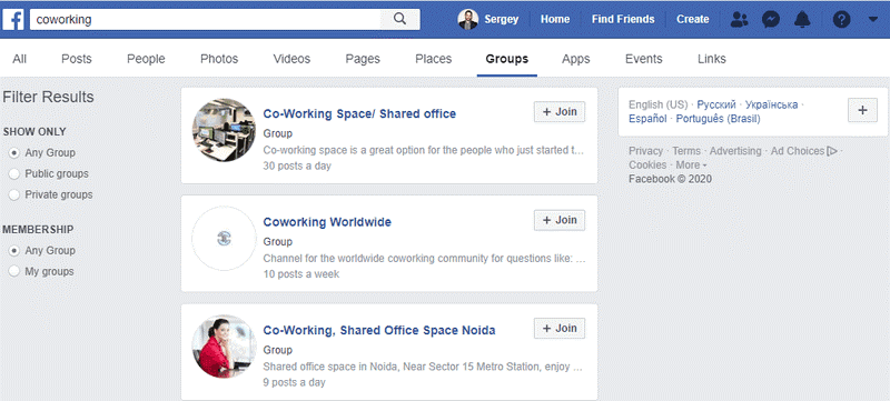 coworking niche communities on Facebook