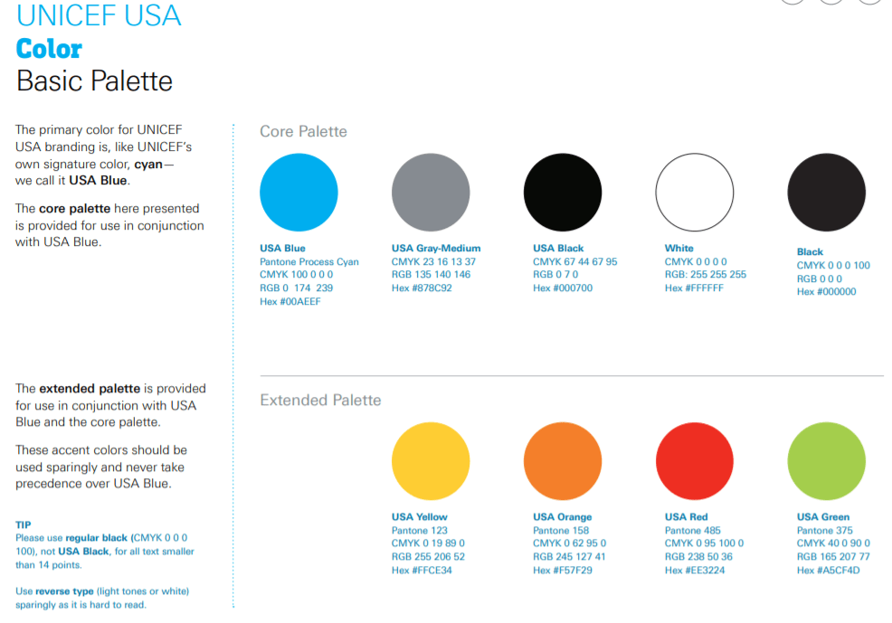 Unicef Brand Styleguide Color Usage