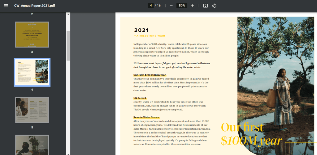 Charity Water Nonprofit Annual Report Example