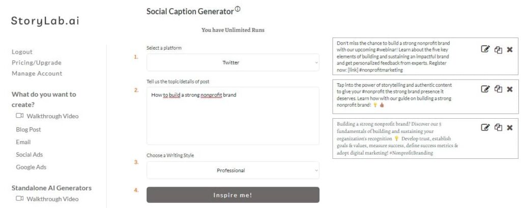 Build Strong Nonprofit Brand - AI Tweet Generator Example