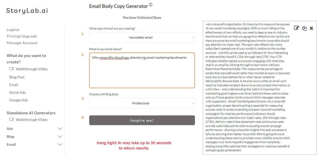 Nonprofit Email Marketing Benchmarks - AI Email Body Generator Example