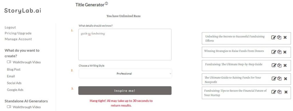 Fundraising Blog Title Examples - How use AI Blog Title Generator