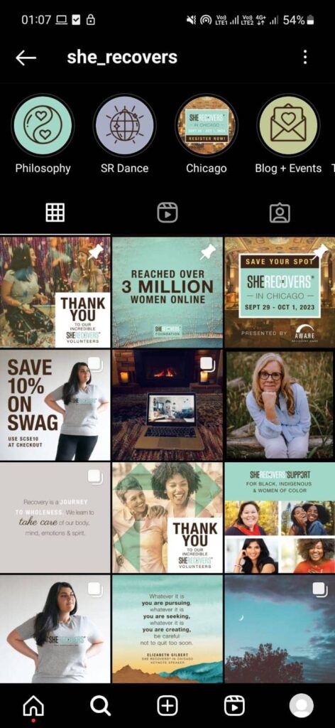 She Revovers Nonprofit Instagram Feed Example