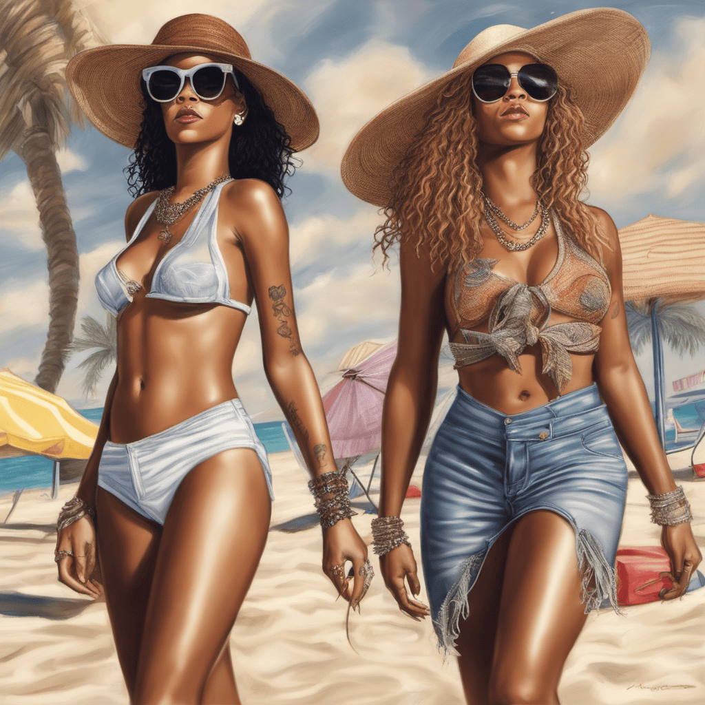 AI Art Rihanna and Beyonce Walking on a Beach