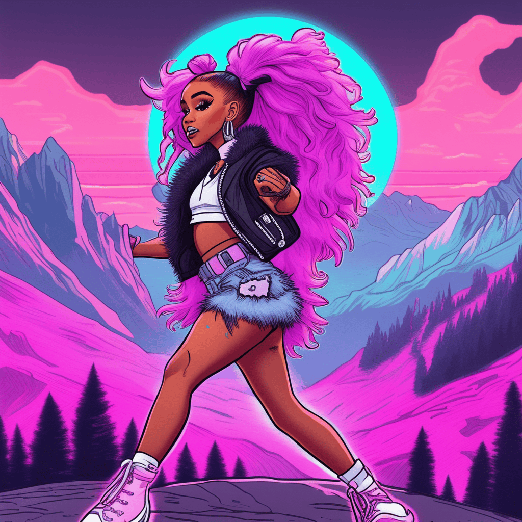 Beautiful Punk of Ariana Grande Image Example Generated by AI style of Aaron McGruder in neon extremely detailed and furry
