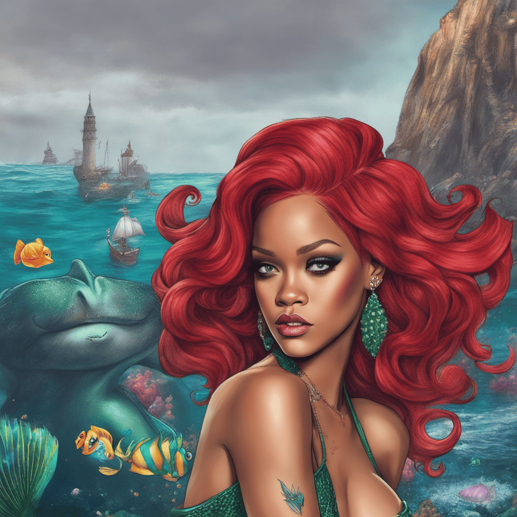 Rihanna AI Art as Ariel Little Mermaid