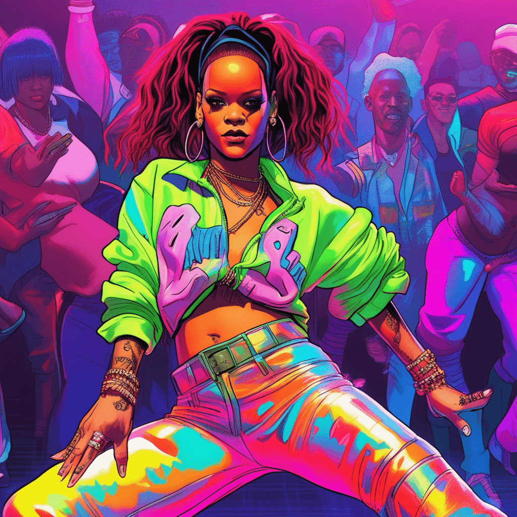 Rihanna Image Example Generated by AI style of adonna khare beautiful Aaron Mcgruder in Neon