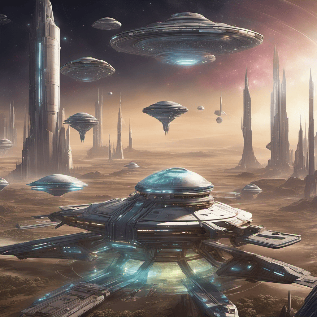 landscape Ai Art intergalactic spaceport where spaceships dock