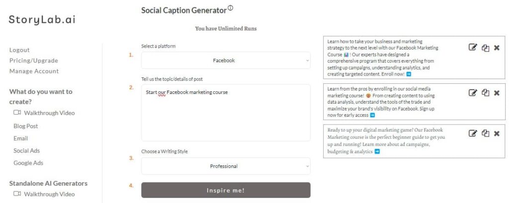 AI-Powered Facebook Caption Generator Example