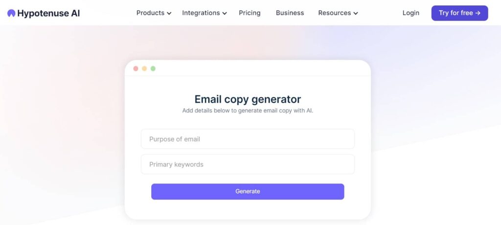 Hypotenuse AI Email Copy Generator