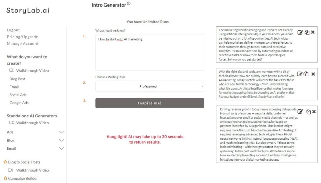 StoryLab AI Blog Intro Generator Supera o Bloqueio de Escritores