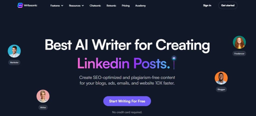 Writersonic AI LinkedIn Gerador de legendas