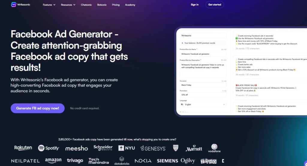 Writersonic AI Social Media Ad Copy Generator