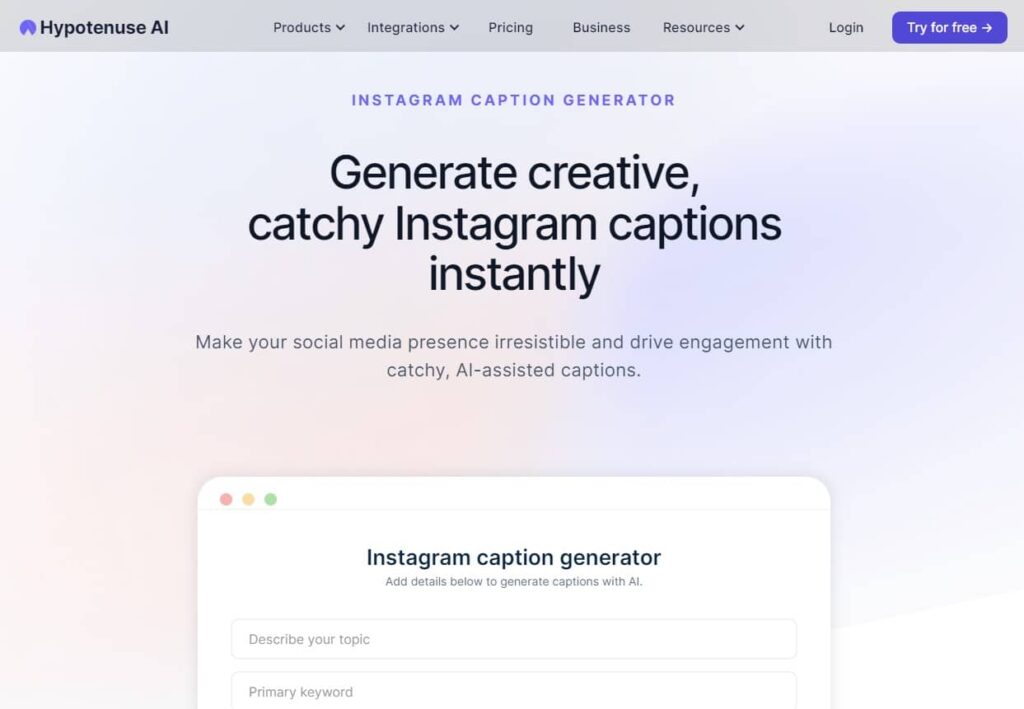 Hypotenuse AI Instagram Caption Generator
