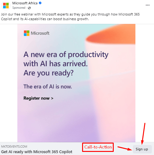 Facebook Ad example Microsoft grow email list