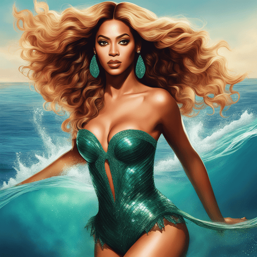AI Art Beautiful Beyonce as Ariel, swimming in the sea, extremely detailed, digital art