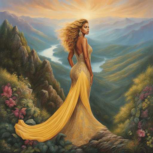AI Art Beyonce on a mountain, extremely detailed, style of Adonna Khare