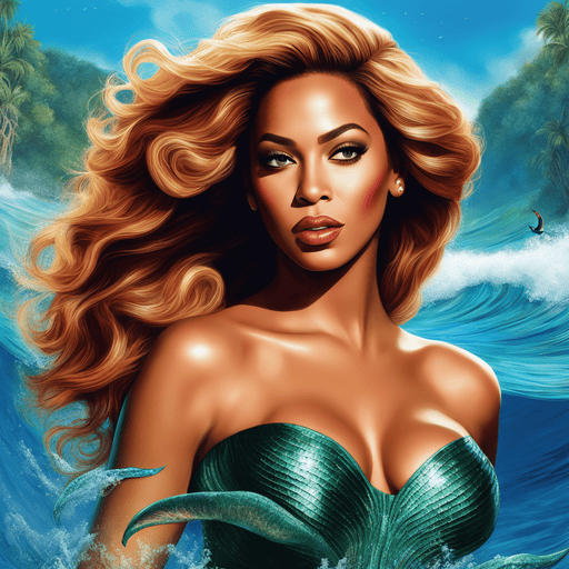 Beautiful Beyonce as Ariel, swimming in the sea, extremely detailed, digital art AI Art