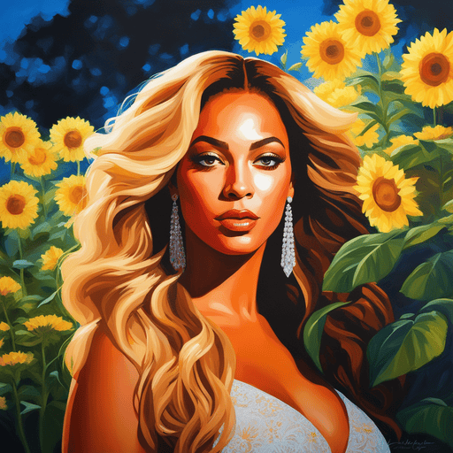 Beyonce in a garden, sun shining bright at night, volumetric lighting, flat lighting photo, oil painting AI Art Example