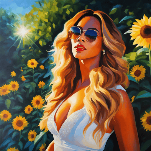 Beyonce in a garden, sun shining bright at night, volumetric lighting, flat lighting photo, oil painting Example AI Art
