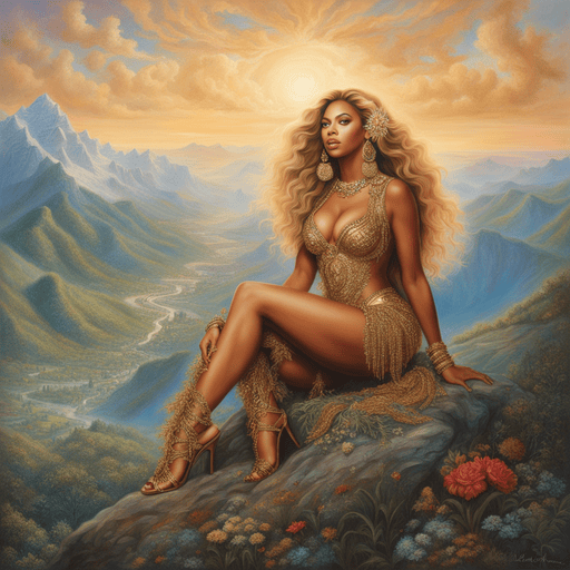 Beyonce on a mountain, extremely detailed, style of Adonna Khare AI Art