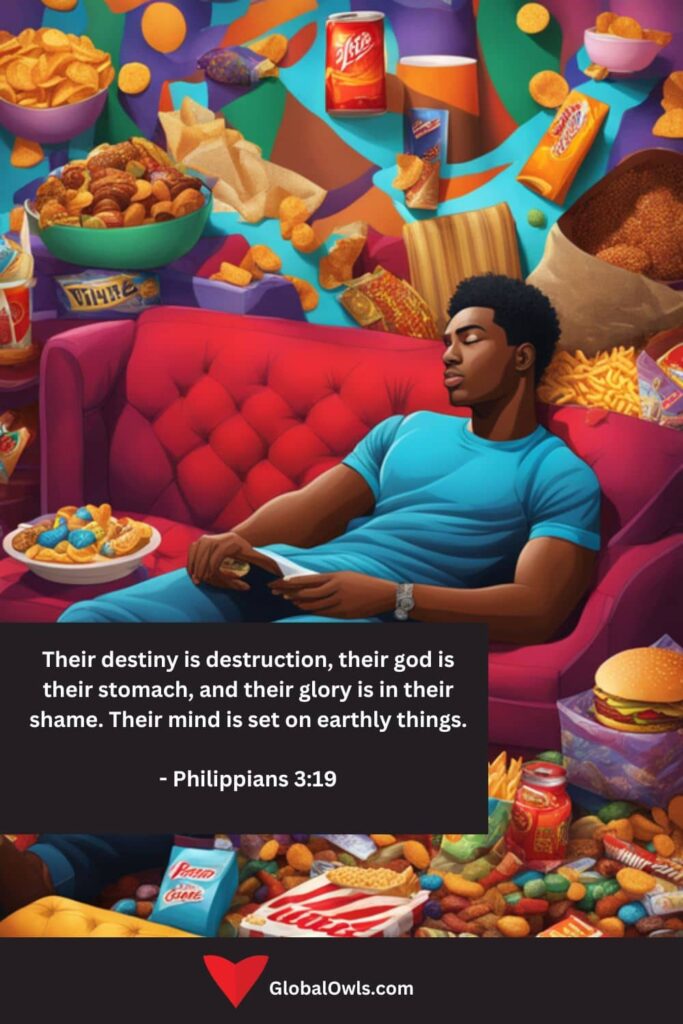 Gluttony Quotes Their destiny is destruction, their god is their stomach, and their glory is in their shame. Their mind is set on earthly things. - Philippians 319