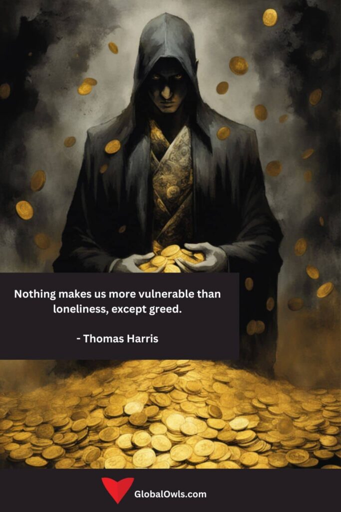 Greed Quotes Nothing makes us more vulnerable than loneliness, except greed. - Thomas Harris