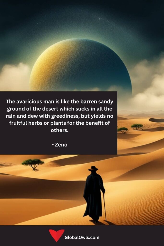 Greed Quotes The avaricious man is like the barren sandy ground of the desert which sucks in all the rain and dew with greediness, but yields no fruitful herbs or plants for the benefit of others.
