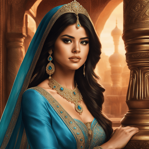 Hyper realistic, ultra detailed photograph of Selena Gomez AI Art as Jasmine from Aladdin