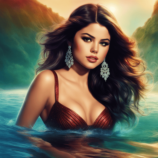 Selena Gomez AI Art as Ariel, swimming in the sea, extremely detailed, digital art