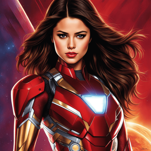 Selena Gomez AI Art as Iron Man without a mask