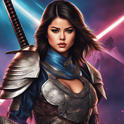 Selena Gomez AI Art as a futuristic Samurai, extremely detailed, digital art