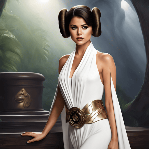 Selena Gomez AI Art dressed as princess Leia