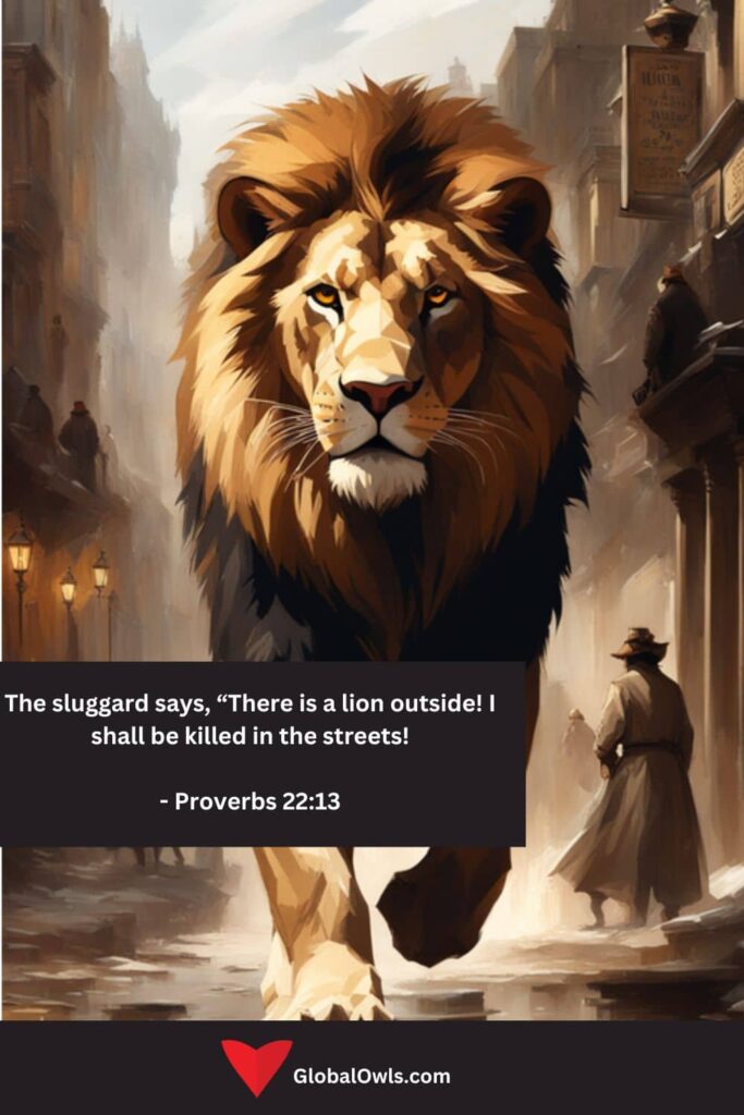 Sloth Quotes The sluggard says, “There is a lion outside! I shall be killed in the streets! - Proverbs 2213