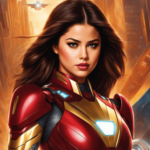 Ultra detailed Selena Gomez AI Art as Iron Man without a mask