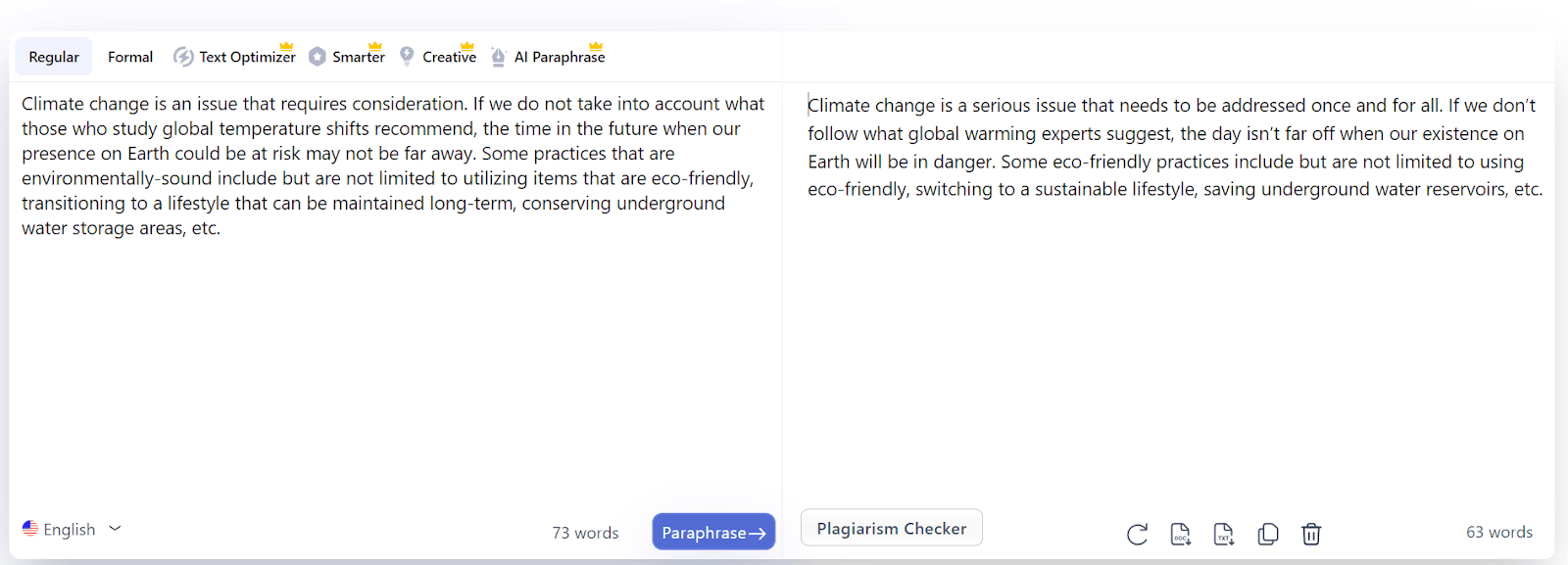 online paraphrasing tool example output