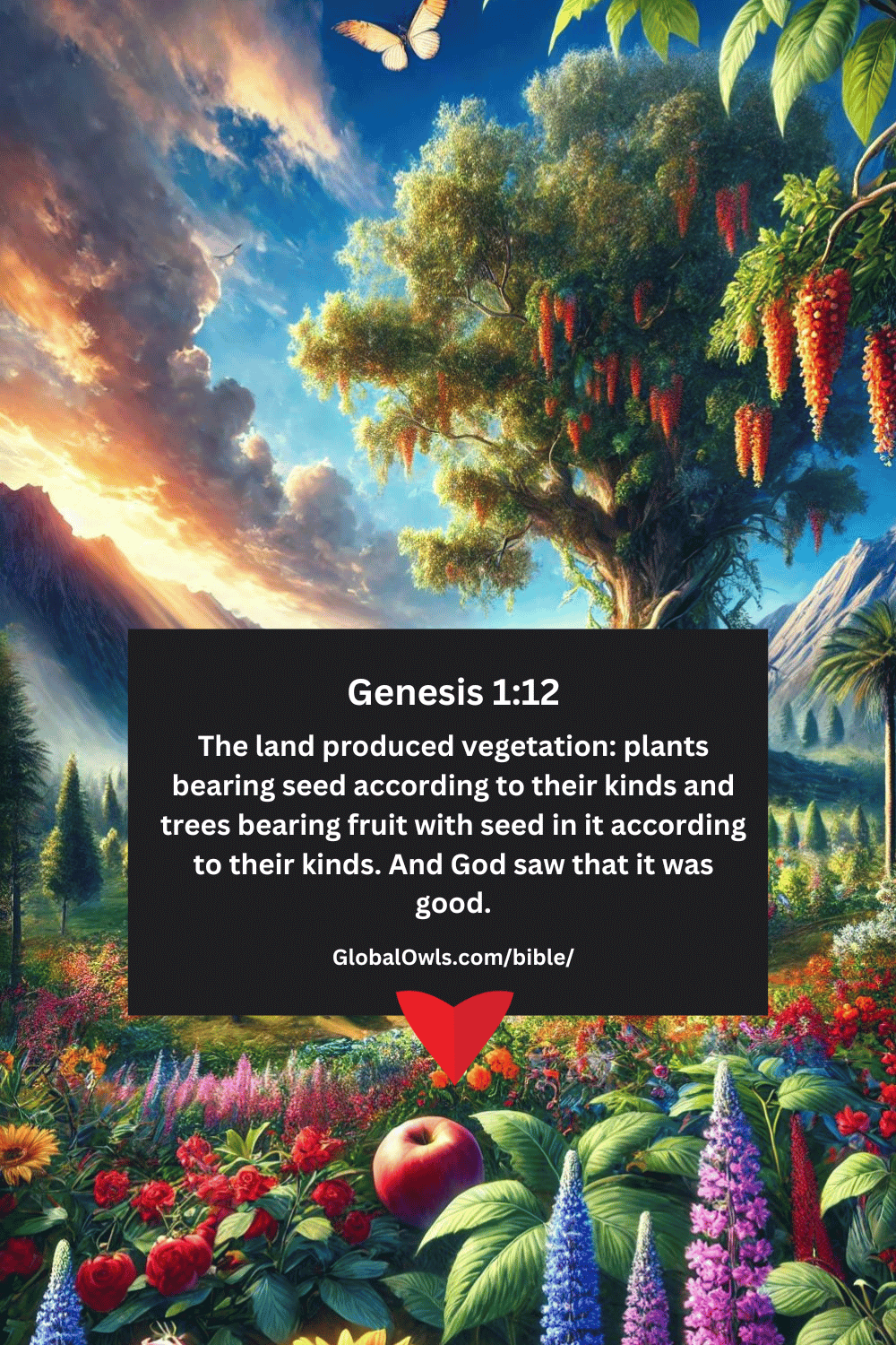 Genesis 1-12 The land produced vegetation plants bearing seed according to their kinds and trees bearing fruit with seed in it according to their kinds. And God saw that it was good.