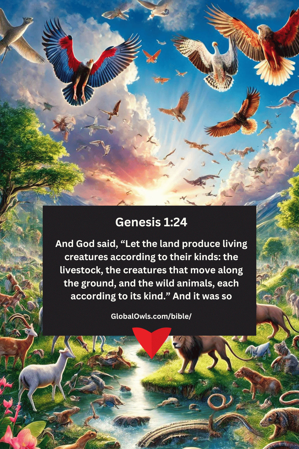 Genesis 1-24 And God said, “Let the land produce living creatures according to their kinds the livestock, the creatures that move along the ground, and the wild animals, each according to its kind