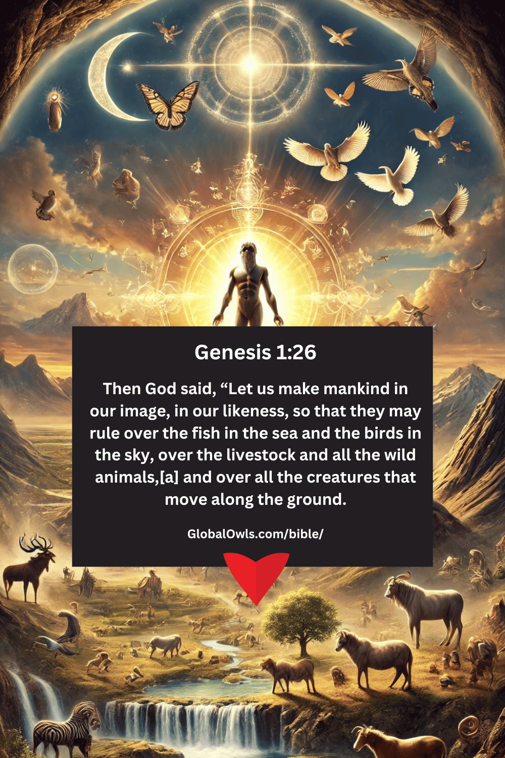 Genesis 1-26 Then God said, “Let us make mankind in our image, in our likeness, so that they may rule over the fish in the sea and the birds in the sky, over the livestock and all the wild animals