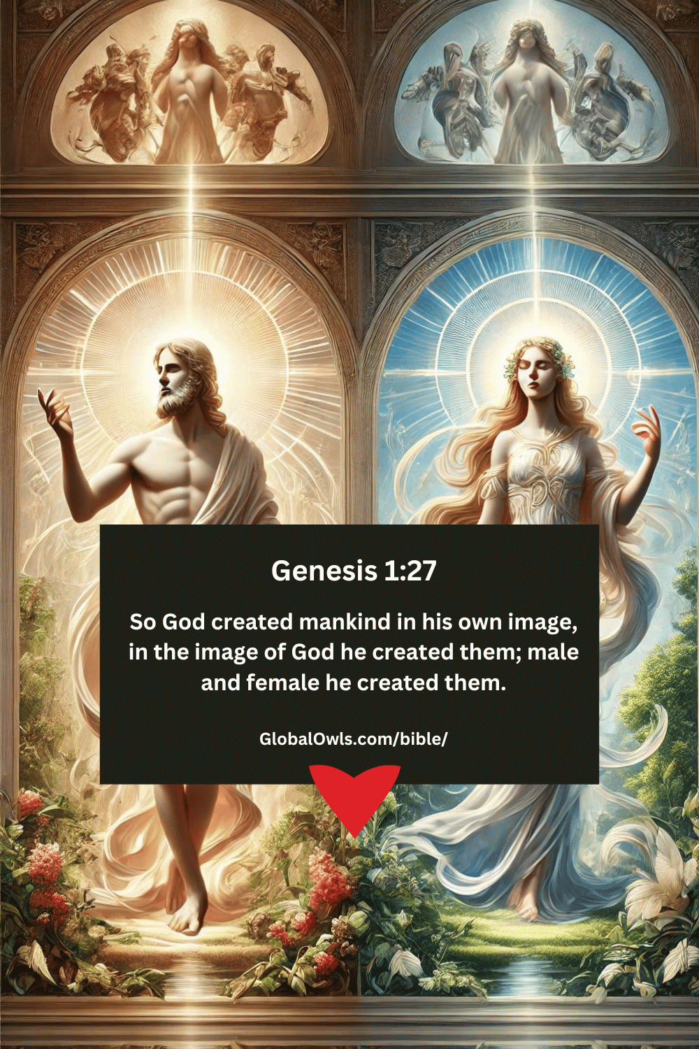 Genesis 1-27 So God created mankind in his own image, in the image of God he created them; male and female he created them.