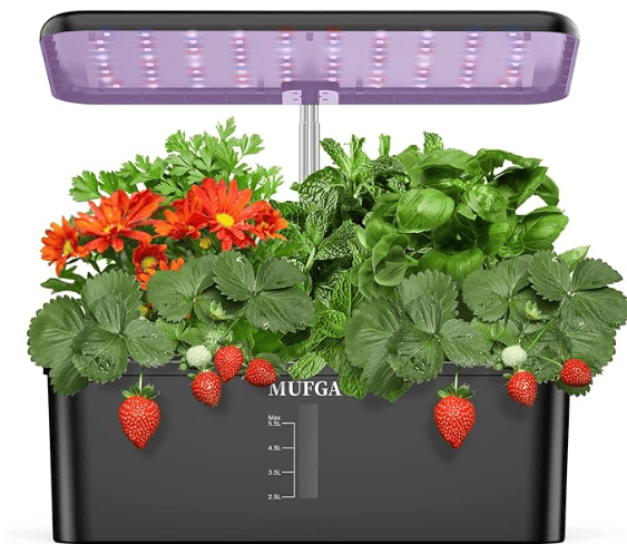 Herb Garden Hydroponics Growing System - MUFGA 12 Pods Indoor Gardening System with LED Grow Light, Plants Germination Kit(No Seed) with Pump System,Height Adjustable