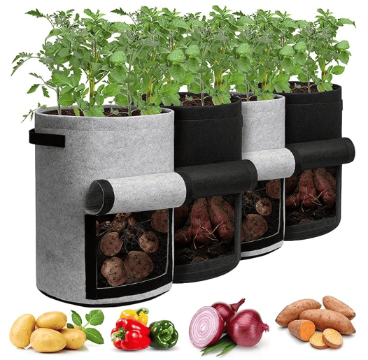 Potato Grow Bags with Flap 10 Gallon, 4 Pack Planter Pot with Handles and Harvest Window for Potato Tomato and Vegetables