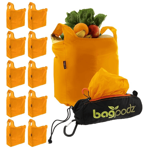 Best Reusable Grocery Bags - Reusable Shopping Bags Includes 10 Foldable Bags Inside a Compact Pod with Carry Clip