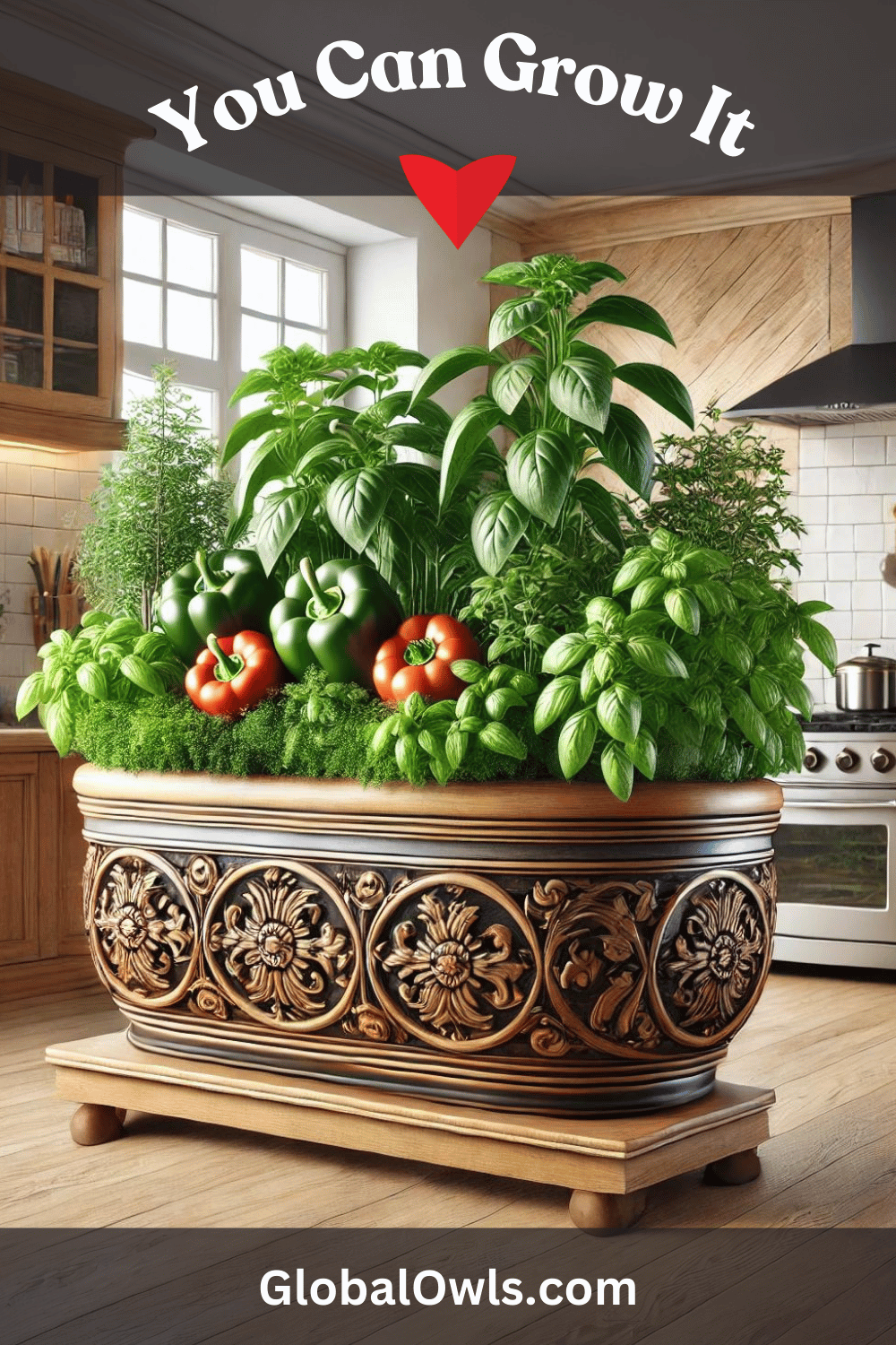 Growing Bell Pepper Indoors - Bell Peppers and Herb Combo Planter in the Kitchen