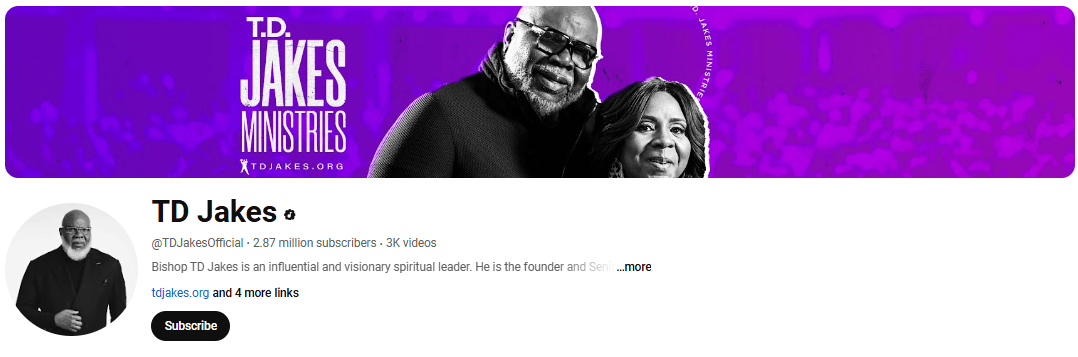 TD Jakes - Top Chirstian YouTube Channels